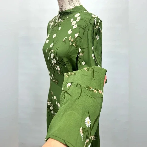 REFORMATION Lomita Green floral long sleeve open back PERSIS mini dress size 10. - Picture 6 of 16